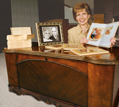 Susan with the cedar chest from her grandmother